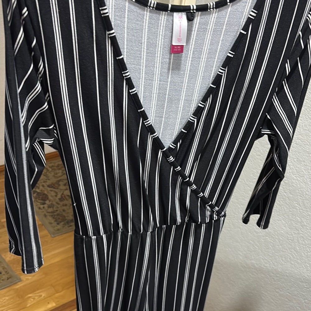 No Boundaries Black and White Striped Jumpsuit